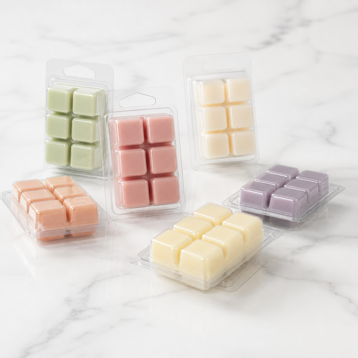 Tomhannock Candles hand-poured wax melts on marble